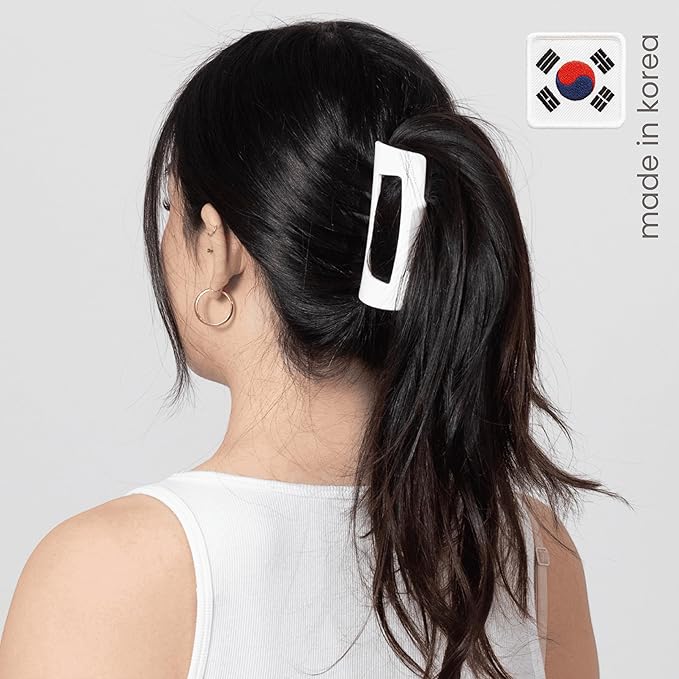 Mello Medium Hair Clip - Flexible Comfort Hair Claw for Women, Strong Hold for Thick & Thin Hair Styling, Durable Material, Matte Non-Slip Finish, Made in Korea, Patent Pending (White, Medium)