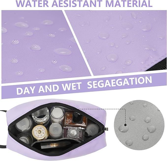 XIRYOHEAUR Travel Hanging Toiletry Bag with Carry Handle - Water-Resistant Small Cosmetic Organizer for Men & Women, Makeup, Shaving Kit, Gym & Travel Essentials (Lavender)