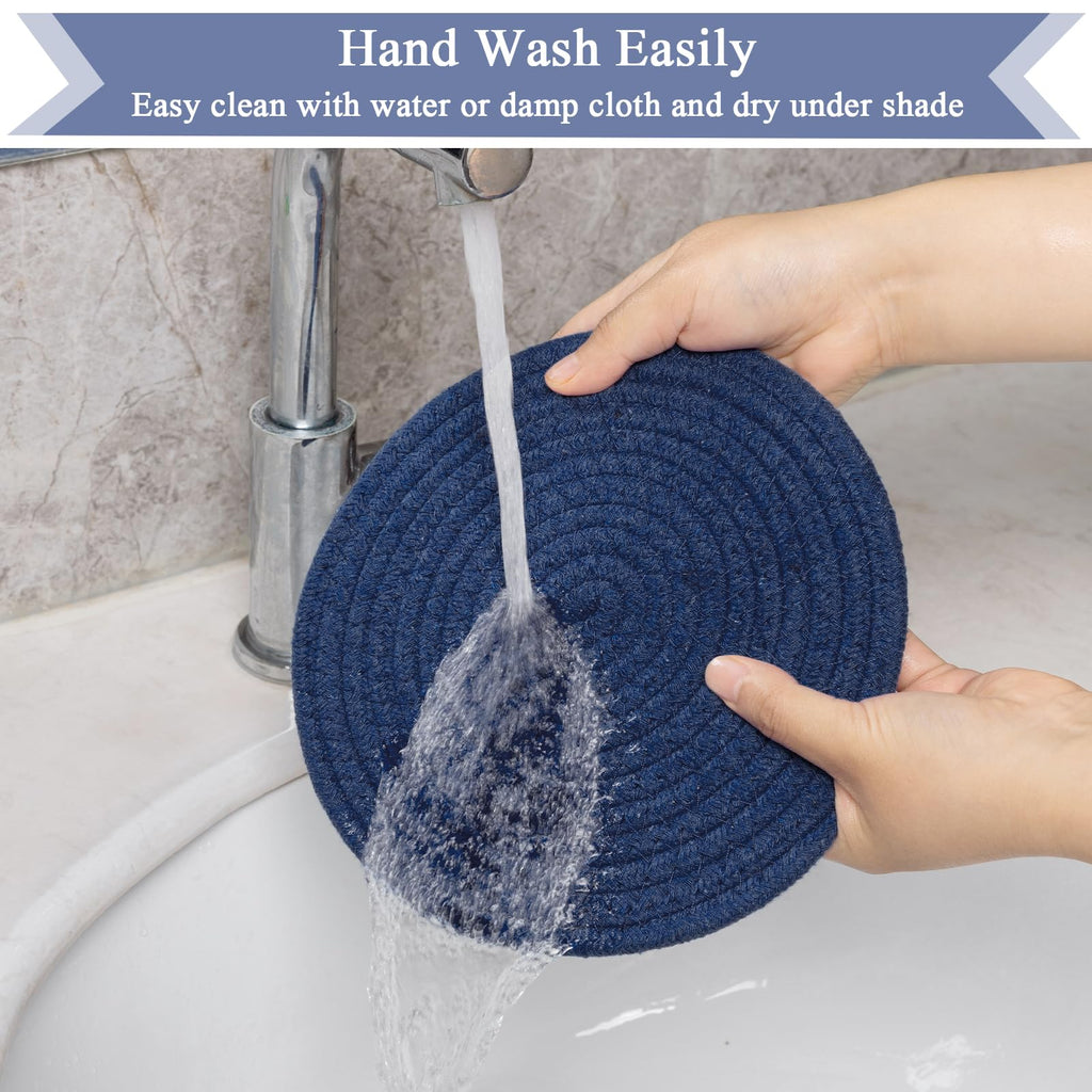 SHACOS 8 Inches Trivets for Hot Dishes, 4 Pieces Cotton Trivets Mats for Kitchen with Storage Basket, Hot Pads for Countertops and Table, Heat-Resistant Pot Holders for Hot Pots and Pans