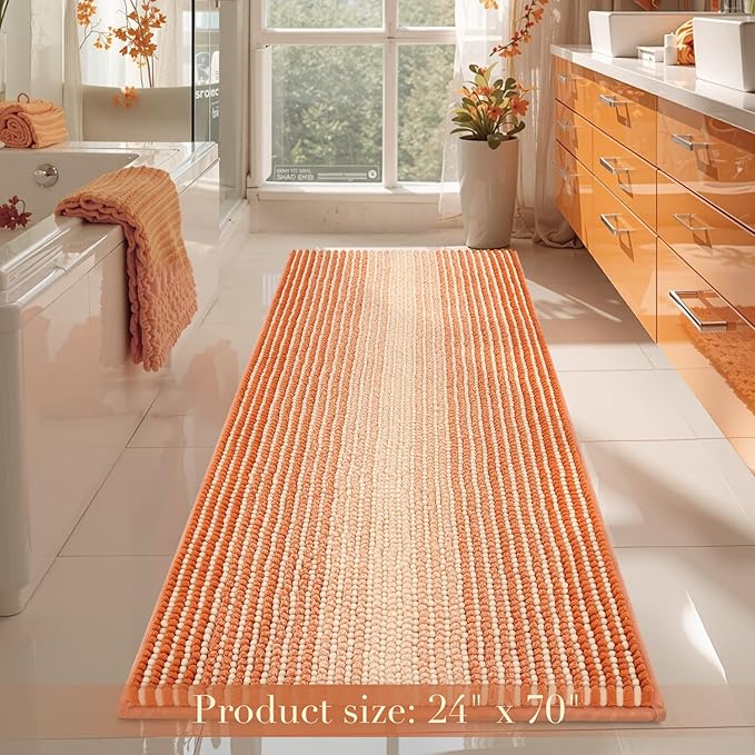 BSICPRO Large Bathroom Rug, Non Slip 24 x 70 Inches Water Absorbent Chenille Runner Rug Floor Mat Machine Washable (Pumpkin Orange)