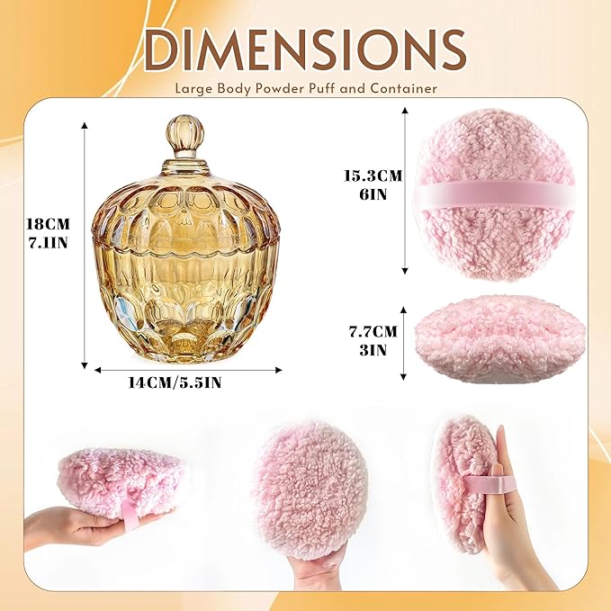 2 Pcs Extra Large Body Powder Puff and Container with 6 '' Body Powder Puff