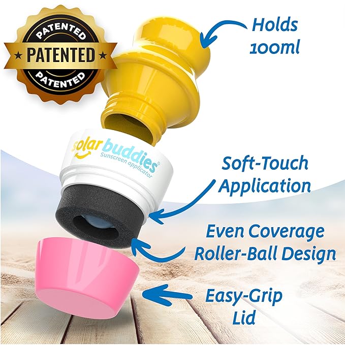 Solar Buddies Sunscreen Applicator - Pink & Green Duo - BPA-Free Refillable Roll on Sponge Sunscreen, Suncream & Lotion Applicator For Kids, Adults & Families - Holds 3.4fl oz, Perfect Size for Travel