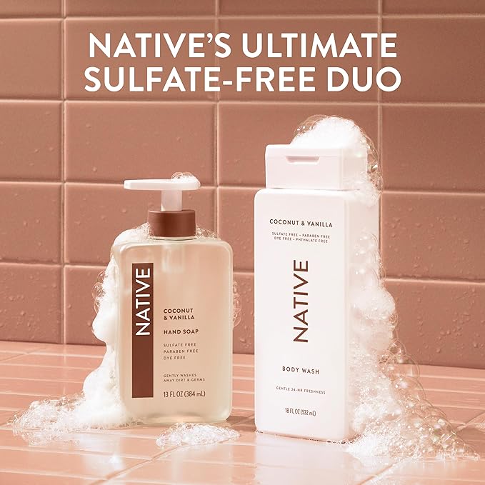 Native Body Wash Contains Naturally Derived Ingredients | For Women & Men, Sulfate, Paraben, & Dye Free Leaving Skin Soft and Hydrated | Coconut & Vanilla 18 oz