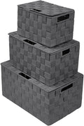Sorbus Set of 3 Hand-Woven Storage Baskets with Lids – Mesh Organizers for Linen Closet, Shelves, or Home Storage – Variety Pack (Gray)