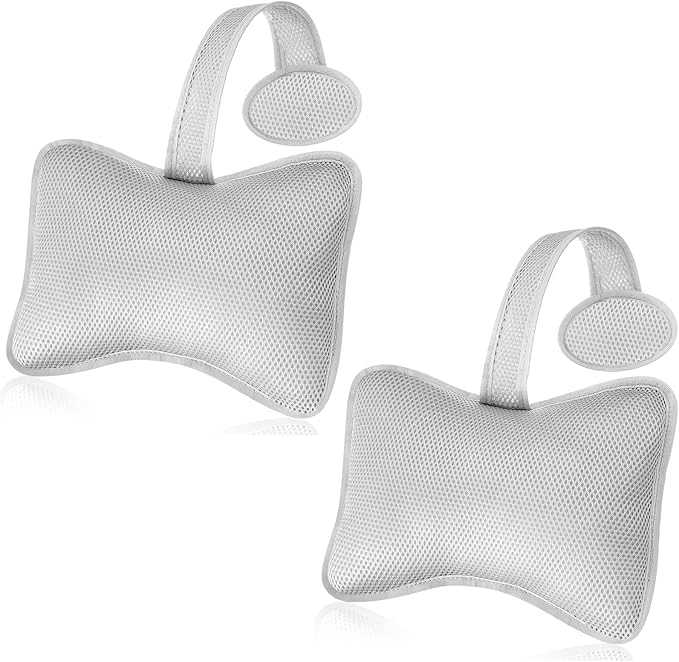 2 Pcs Hot Tub Spa Pillows for Outdoor Indoor Inflatable Bathtub 10.62 x 8.26 Inch Universal Hot Tub Accessories Patio Lounge Chair Headrest Neck Support with Adjustable Hook for Spa Bathtub (Grey)