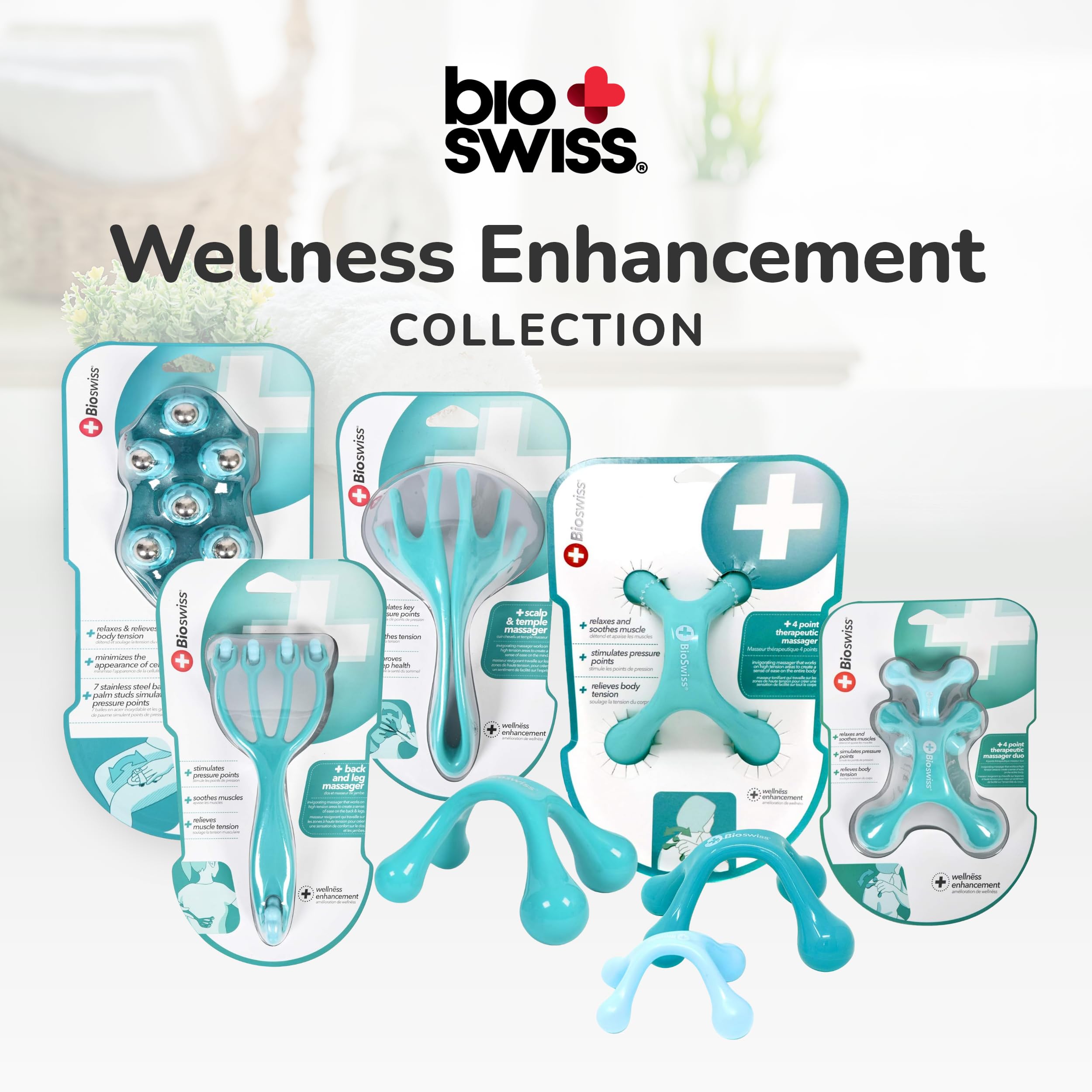 BioSwiss Handheld Full Body Massager, 4-Leg Pressure Point Massage Tool for Back, Neck, and Shoulder, Portable Manual Massager