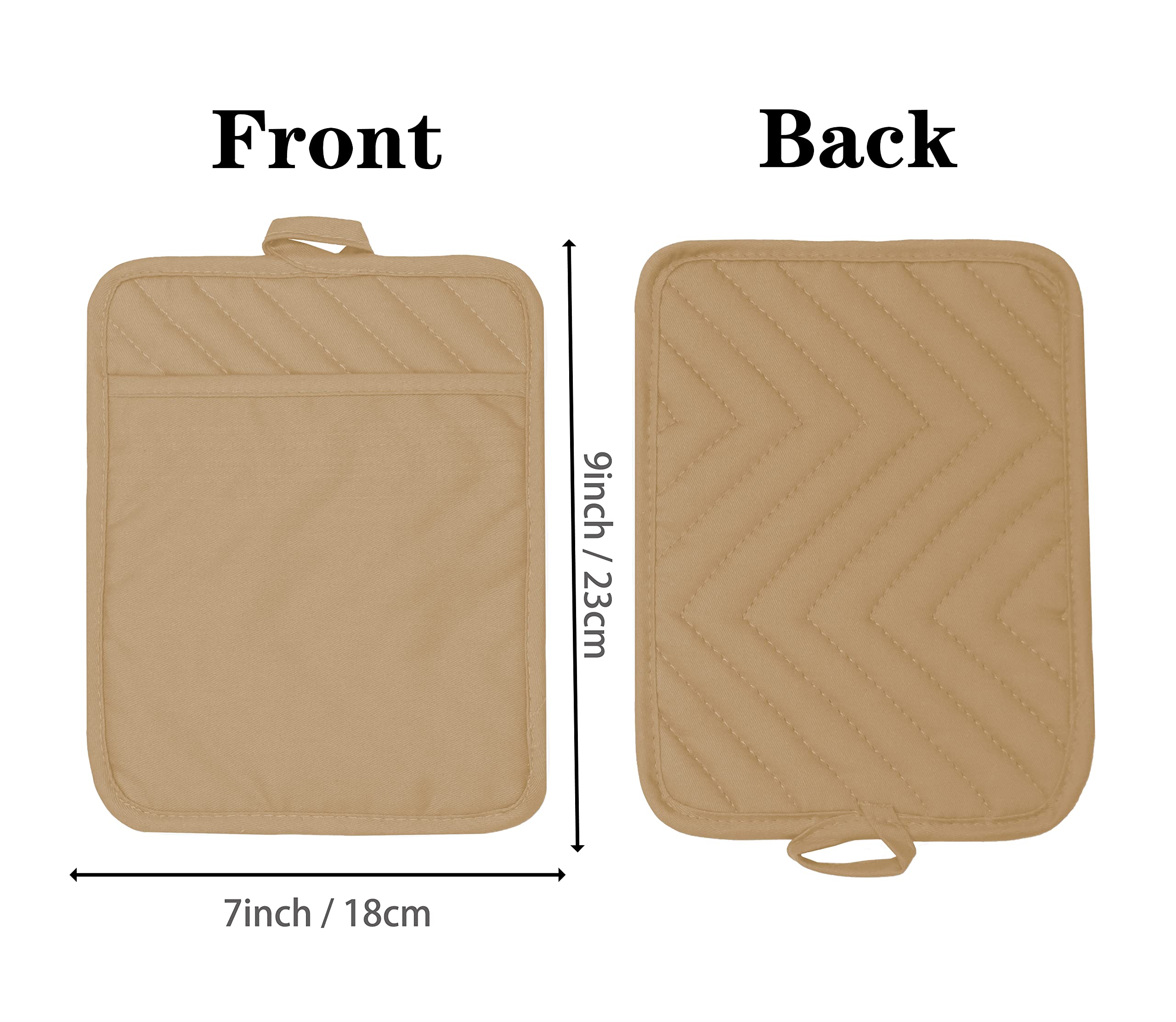 VEIKERY Oven Pot Holder with Pocket Cotton Heat Resistant Coaster Potholder Kitchen Hot Pad Oven Mitts for Cooking Square 7"x9"Set of 5 (Khaki)