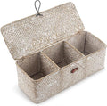 Seagrass Storage Basket for Bathroom - Wicker Toilet Tank Basket with Lid - Woven Storage Box for Organizing (Whitewash, 13" x 5" x 4.3")