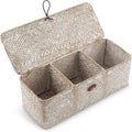 Seagrass Storage Basket for Bathroom - Wicker Toilet Tank Basket with Lid - Woven Storage Box for Organizing (Whitewash, 13" x 5" x 4.3")