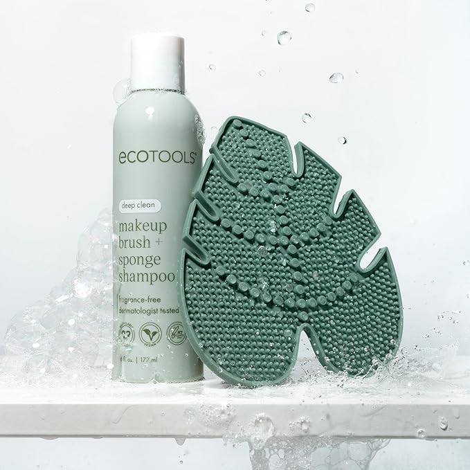 EcoTools Makeup Brush Cleansing Pad, Brush Cleaner Mat for Deep Cleaning Tools, Use with Shampoo, 100% Silicone, Easy to Clean, Features Suction Cup for Usage, Cruelty-Free, 1 Count