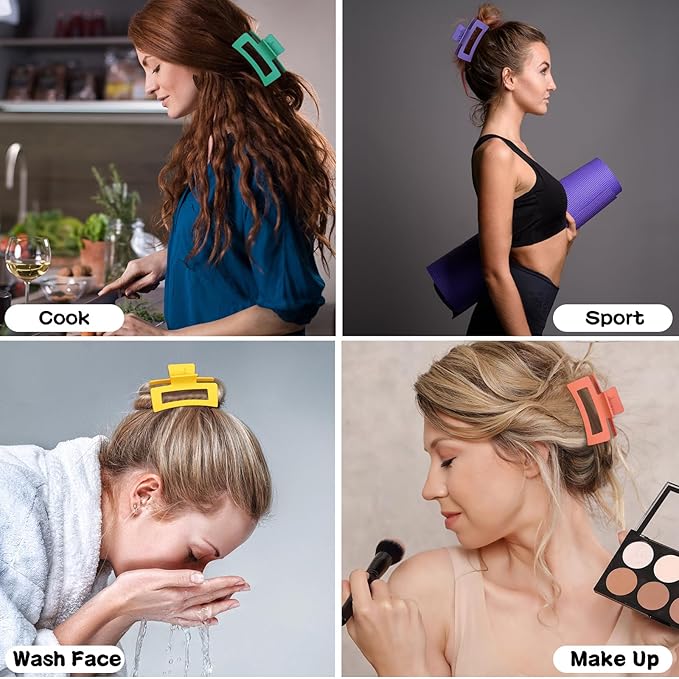 Sisiaipu 3.5 Inch Medium Hair Accessories: 12 Pcs Square Jaw Clips for Thick and Thin Hair - Rectangular Bulk Clips for Women and Girls - Dopamine
