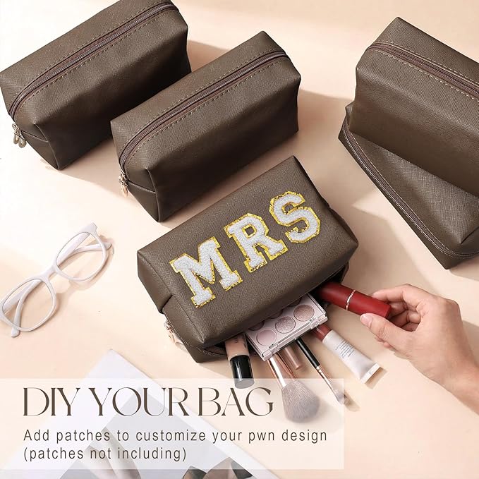 Kigeli Aesthetic Makeup Bags PU Leather Cosmetic Pouches Waterproof Plain Toiletry Bags Makeup Pouches Bulk for Women Party Gift Travel Storage Organizer(Coffee,7.1 x 2.8 x 4.3 in)