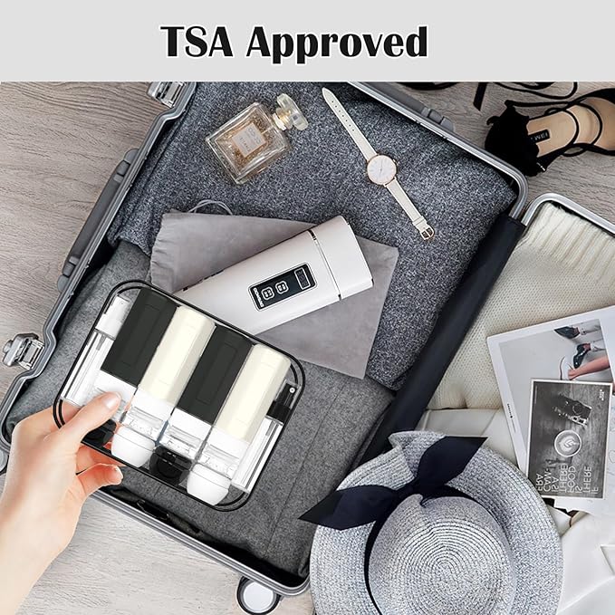 Redfly 17 Pack Travel Bottles for Toiletries, Tsa Approved 3oz Travel Size Containers, Leak Proof Travel Size Toiletries Bottles Silicone, BPA Free Refillable Shampoo Conditioners Kits, Black&White