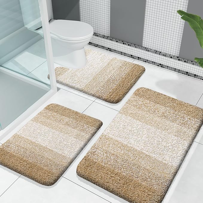 OLANLY Microfiber Bathroom Rugs Sets 3 Piece, 30"x20"+24"x16"+24"x20"