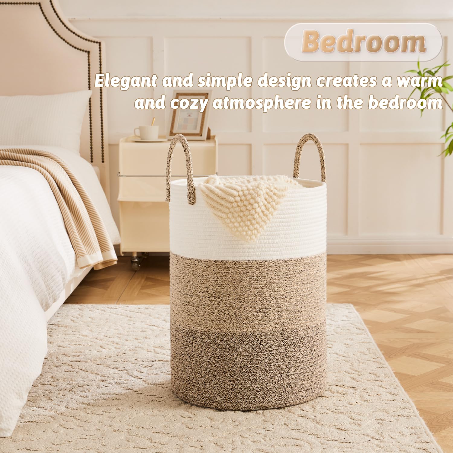 Artfeel Laundry Basket,Woven Cotton Rope Laundry Hamper,100L for Decorative Storage of Dirty Clothes,Toys and Blankets in Bathroom,Bedroom and Living Room