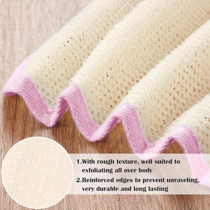Tatuo 5 Pcs Exfoliating Face and Body Wash Cloths Towel Weave Bath Exfoliating Scrub Massage Bath Cloth for Women and Men, 10.23 x 8.66 Inch(Pink Edge)