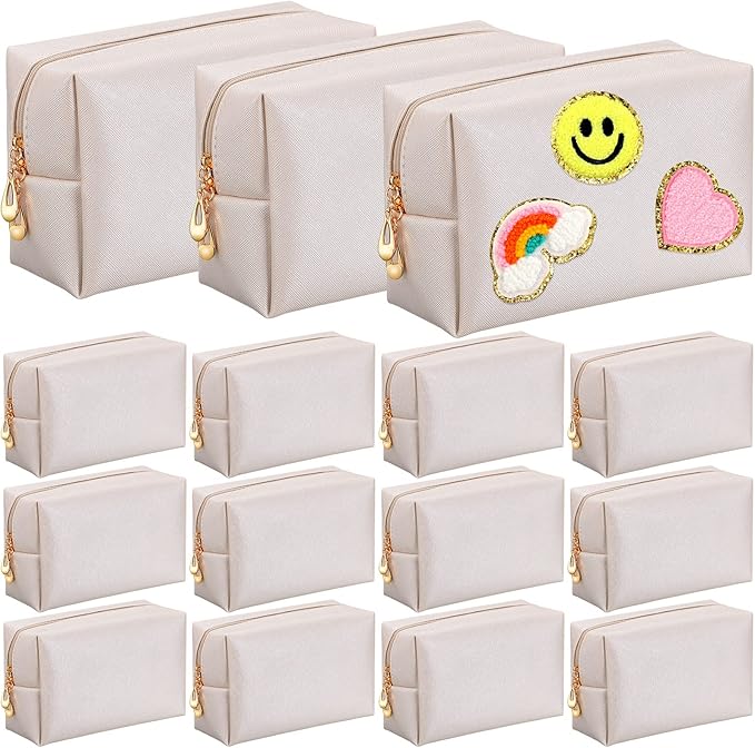 Kigeli Aesthetic Makeup Bags PU Leather Cosmetic Pouches Waterproof Plain Toiletry Bags Makeup Pouches Bulk for Women Party Gift Travel Storage Organizer(Ivory White,7.1 x 2.8 x 4.3 in)