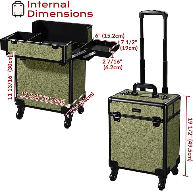 BYOOTIQUE 3-Piece Rolling Makeup Train Case on Wheels Travel Makeup Artist
