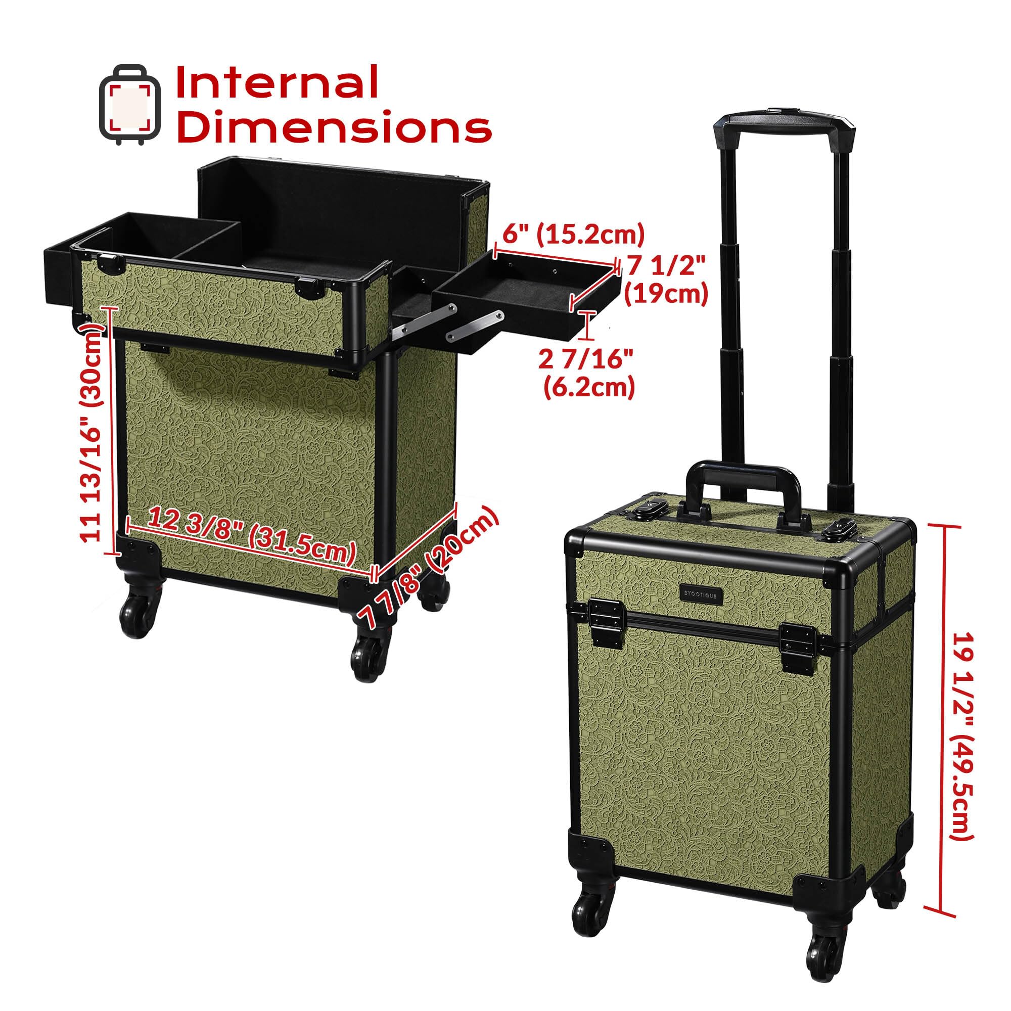 BYOOTIQUE 3-Piece Rolling Makeup Train Case on Wheels Travel Makeup Artist