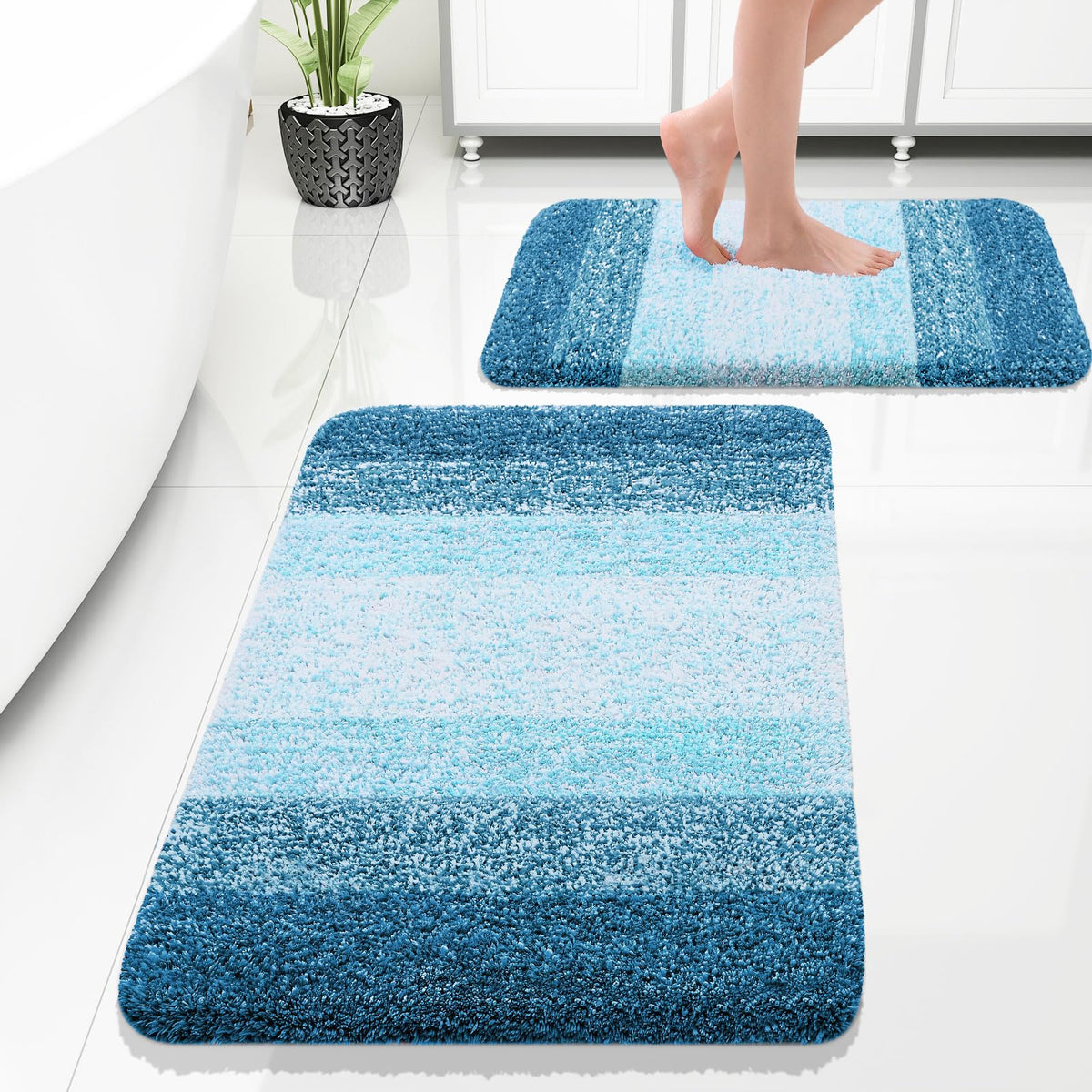 OLANLY Micorfiber Bathroom Rug Set 2 Piece, Soft Bath Mats, Olive Green