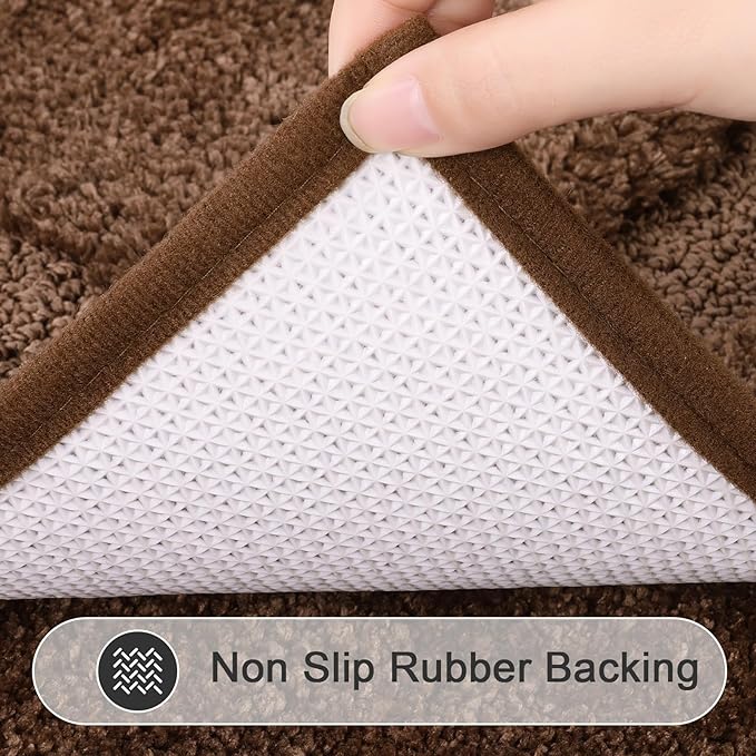 SHACOS Dark Brown Bathroom Rugs Sets 3 Piece Bath Mat U Shaped Toilet Rug