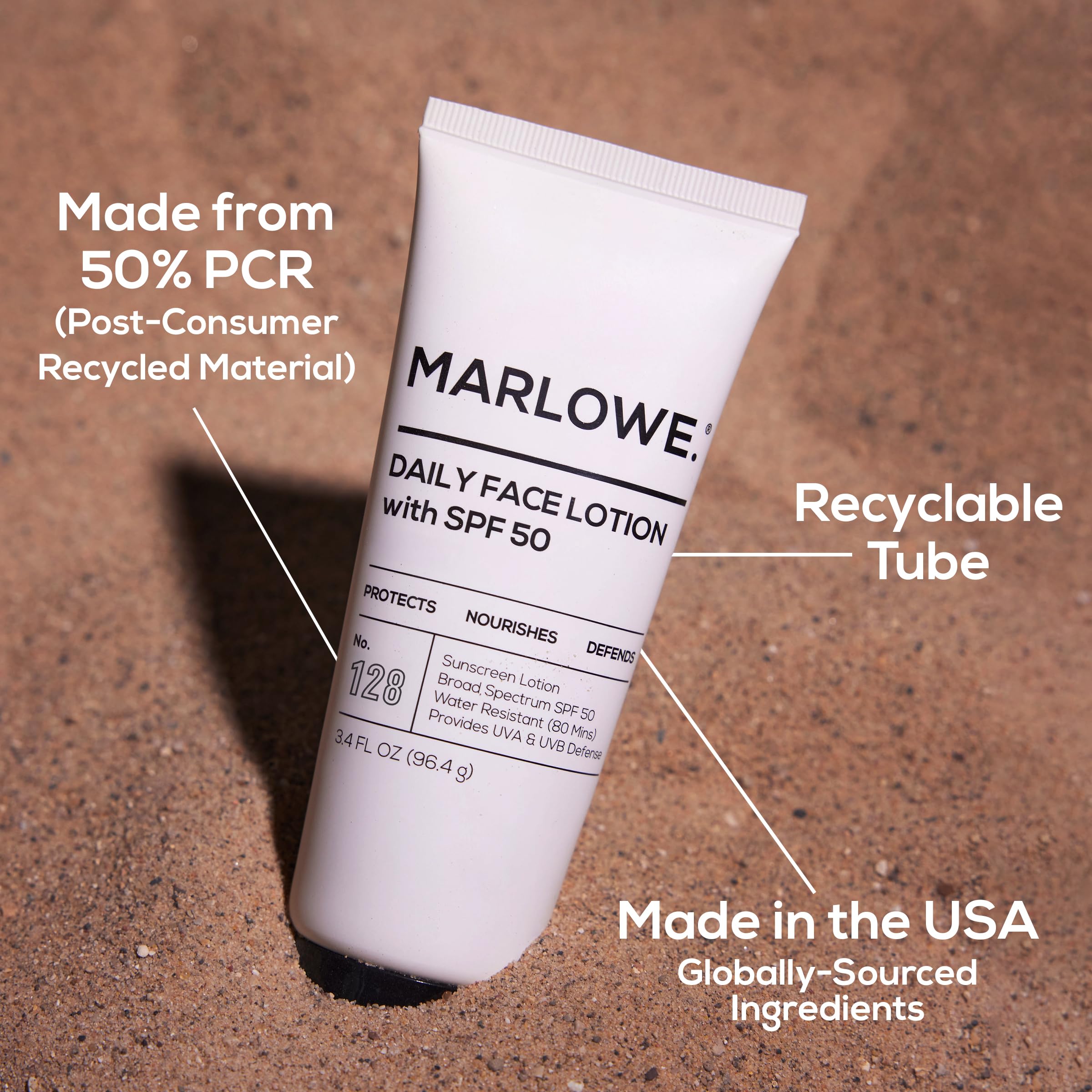 MARLOWE. Face Moisturizer with SPF 50, Daily Sunscreen Lotion, 3.4 oz