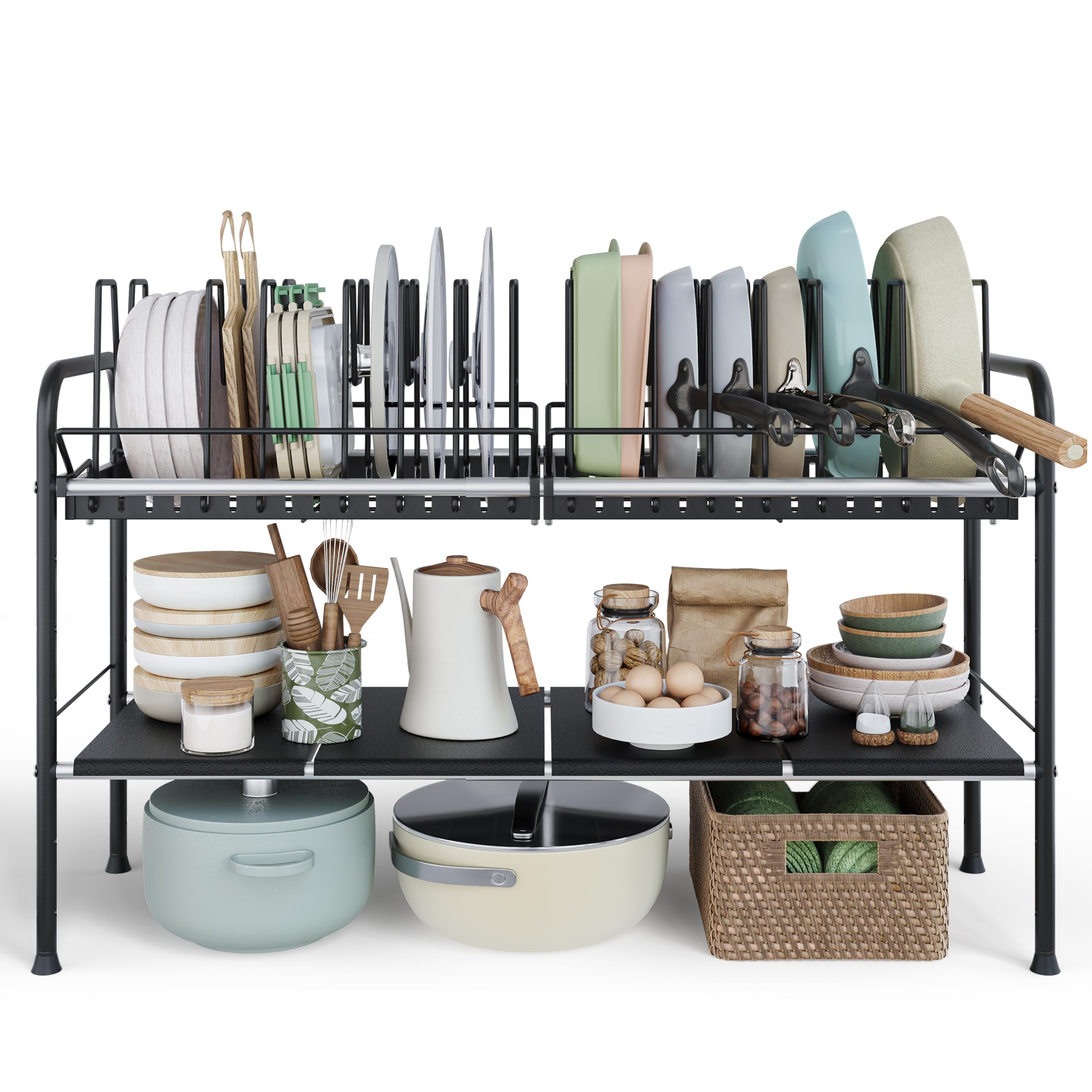 NETEL Expandable Under Sink Organizer，Pot and pan Organizer Under Cabinet