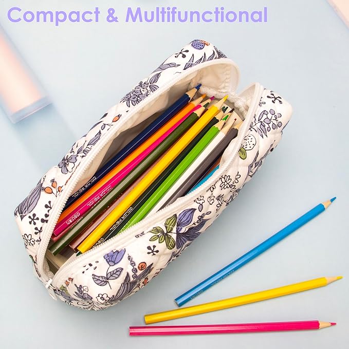 PAZIMIIK Small Quilted Makeup Bag,Zipper Cosmetic Pouch,Leaf White