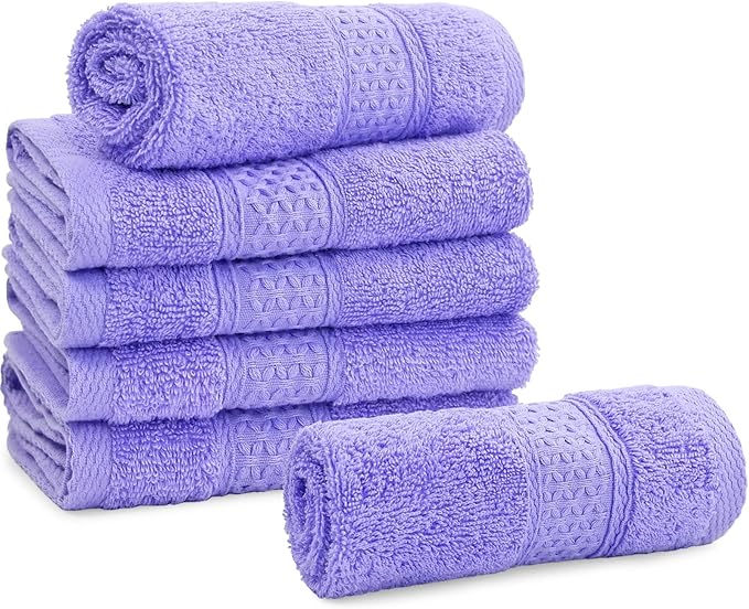 Cleanbear Wash Cloths Cotton Facecloths, Large Face Cloths 6 Ultra-Soft Washcloths for Bathroom and Guestroom, Fade-Resistant Face Towels 13 by 13 Inches (Lavender)