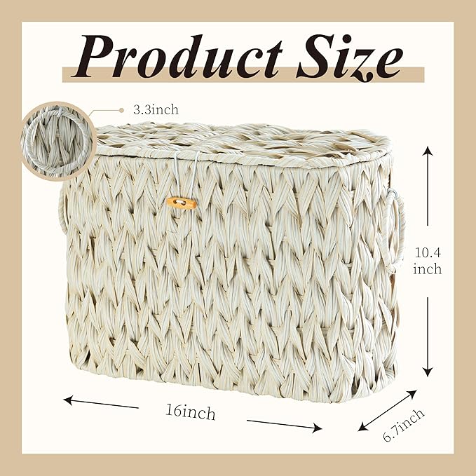 Toilet Paper Storage Basket with Lid,Toilet Paper Holder, Wicker Storage Basket with Built-in Handles for up to 6 Mega Rolls, Baskets Bathroom Accessories (Butter Milk)