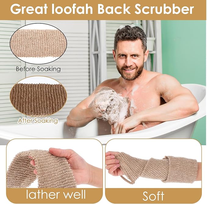 Wanmu Extra Rough Exfoliating Back Scrubber, Large Natural Exfoliation Washcloth, Long Durable Body Scrubber for Men Women Workers Athletes Daily Deep Cleansing Shower Bath Wash