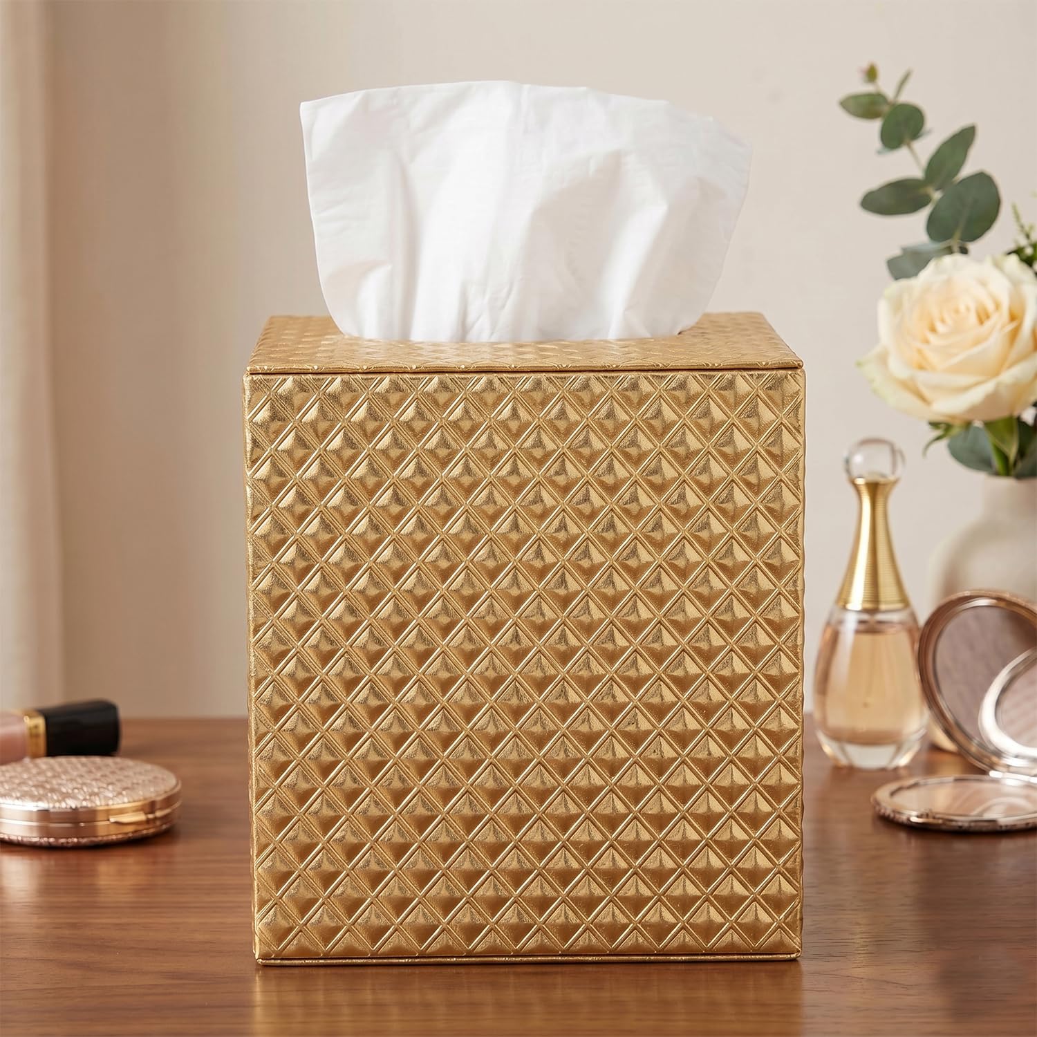 Gold Tissue Box Cover,Tissue Box Cover Square,Gold Tissue Box Holders,Tissue Holder for Bathroom Accessories,Bathroom Tissue Holders