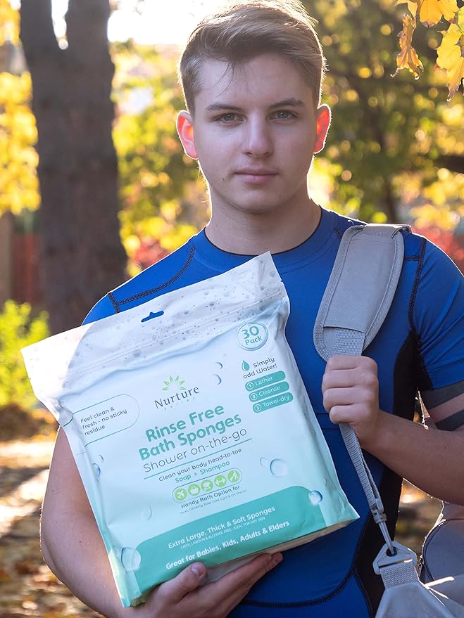 Nurture Valley Sponge Bath Wipes Large Disposable Wash Cloths Adults 30Pack
