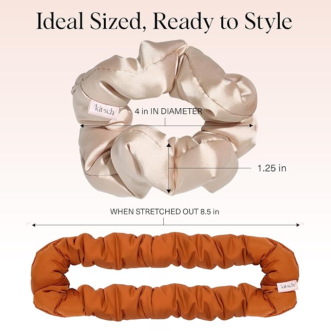 Kitsch Scrunchies for Women - No Crease Hair Ties No Damage | Soft Polyester Scrunchies for All Hair Types | Stylish & Comfortable, For Ponytails & Buns - Sedona, 3pcs