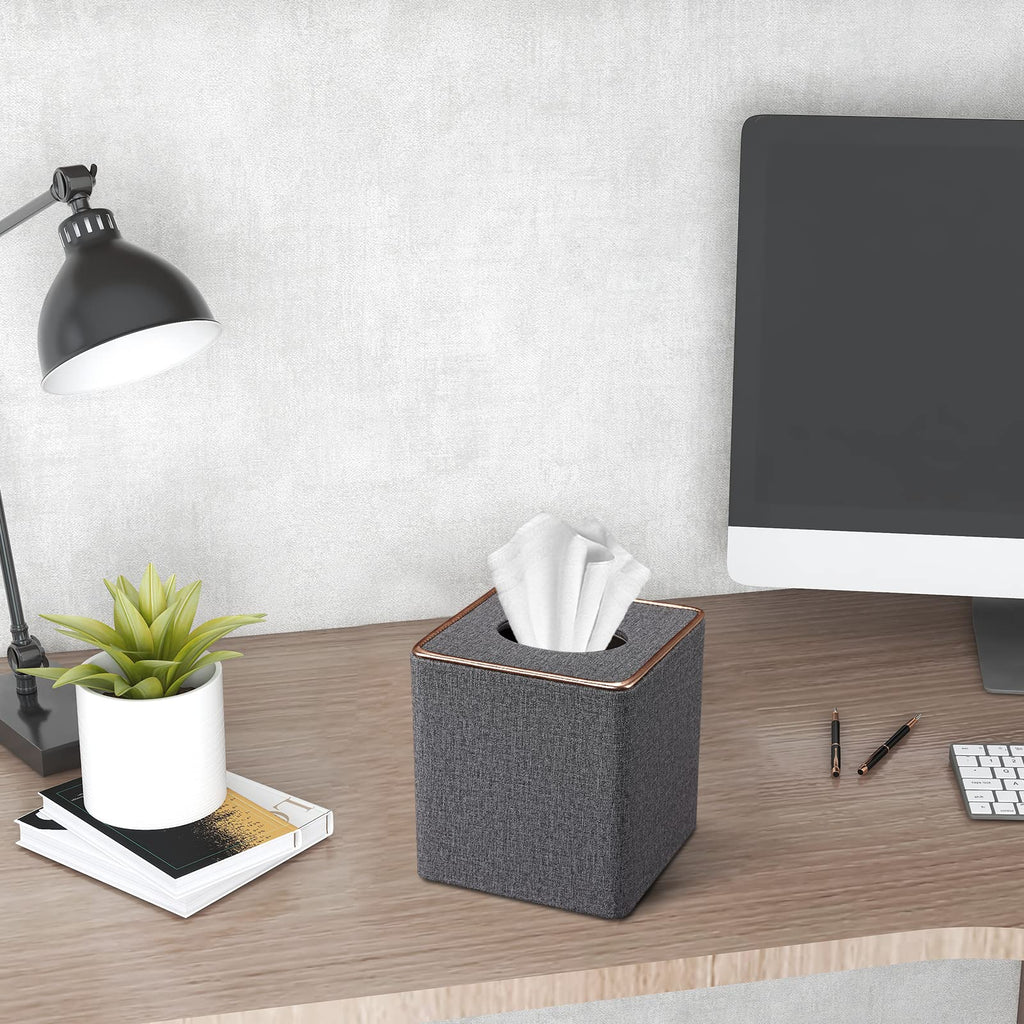 Tissue Box Cover, PU Leather Tissue Box Holder Square Box Covers for Home/Office/Car Decoration 5.3"X5.3"X5.8" - Grey