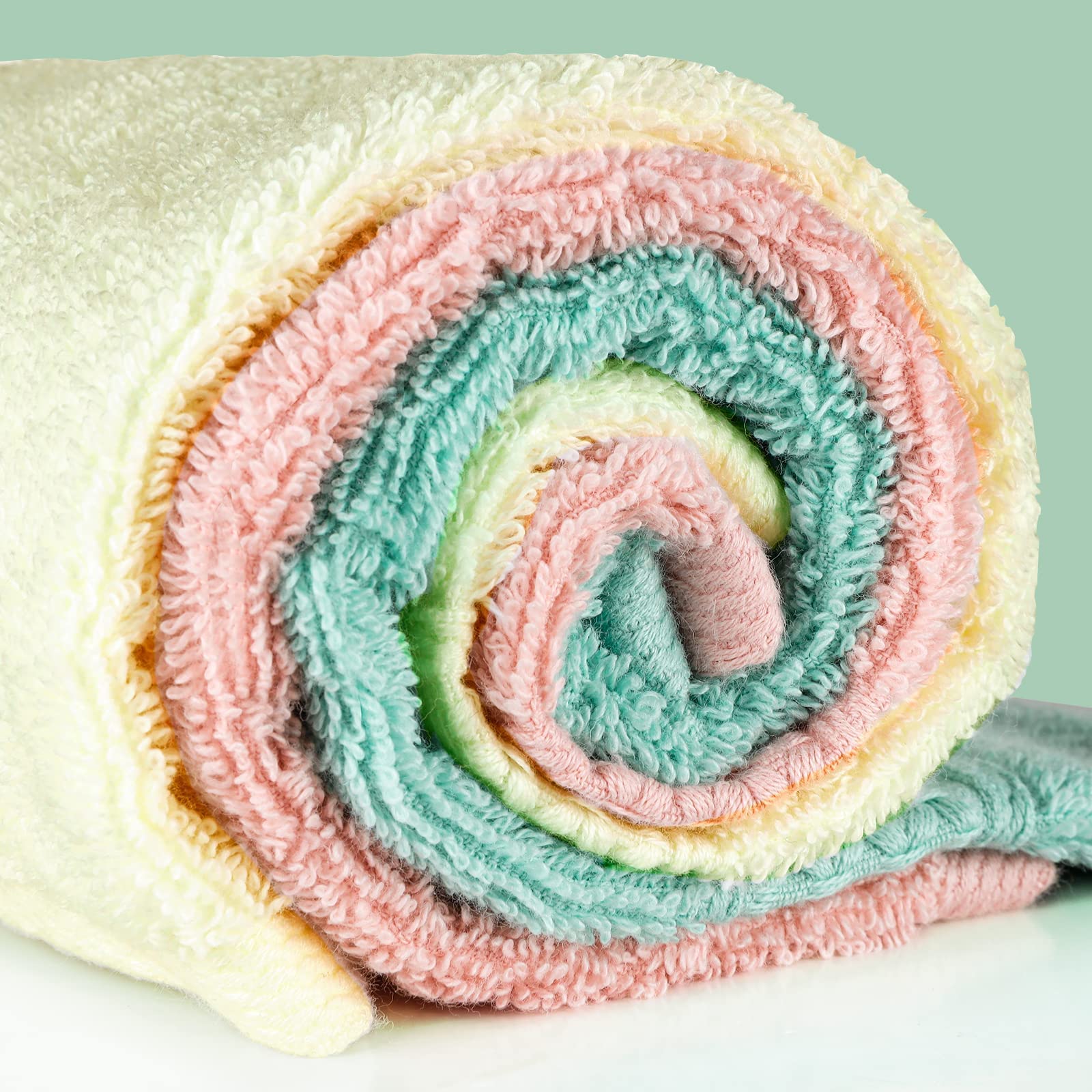 Chiicol Washcloths for Body and Face - Absorbent Bath Towels Bulk Set, 100% Cotton Hotel Towels for Bathroom. Durable,Soft Wash Rag (Multicolor, Pack of 12)