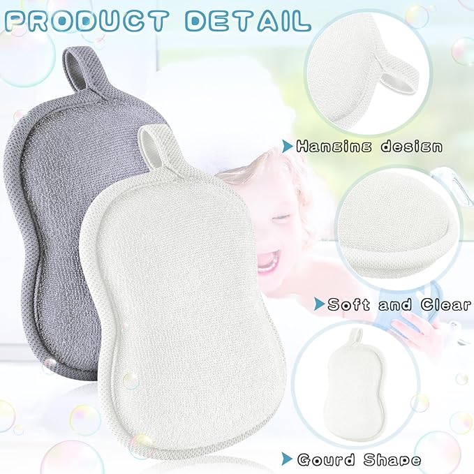 Tatuo 4 Pieces Baby Bath Sponge Toddler Bath Sponge Soft Comfy Cotton Absorbent Loofah for Kids Babies Boy Girl(Grey,White)