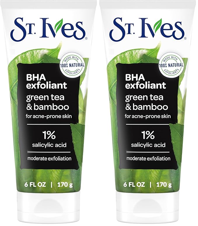 St. Ives Blackhead Clearing Face Scrub, Clears Blackheads & Unclogs Pores, Green Tea & Bamboo with Salicylic Acid, Moderate Exfoliating Facial Scrub with Natural Exfoliants, 6 oz (Pack of 2)