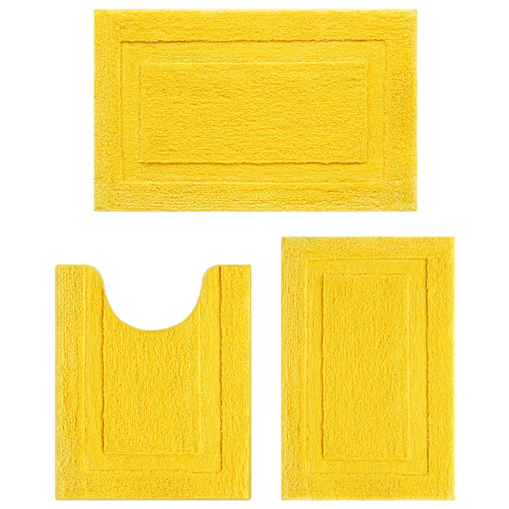 SHACOS Yellow Bathroom Rugs Sets 3 Piece Bath Mat U Shaped Toilet Rug