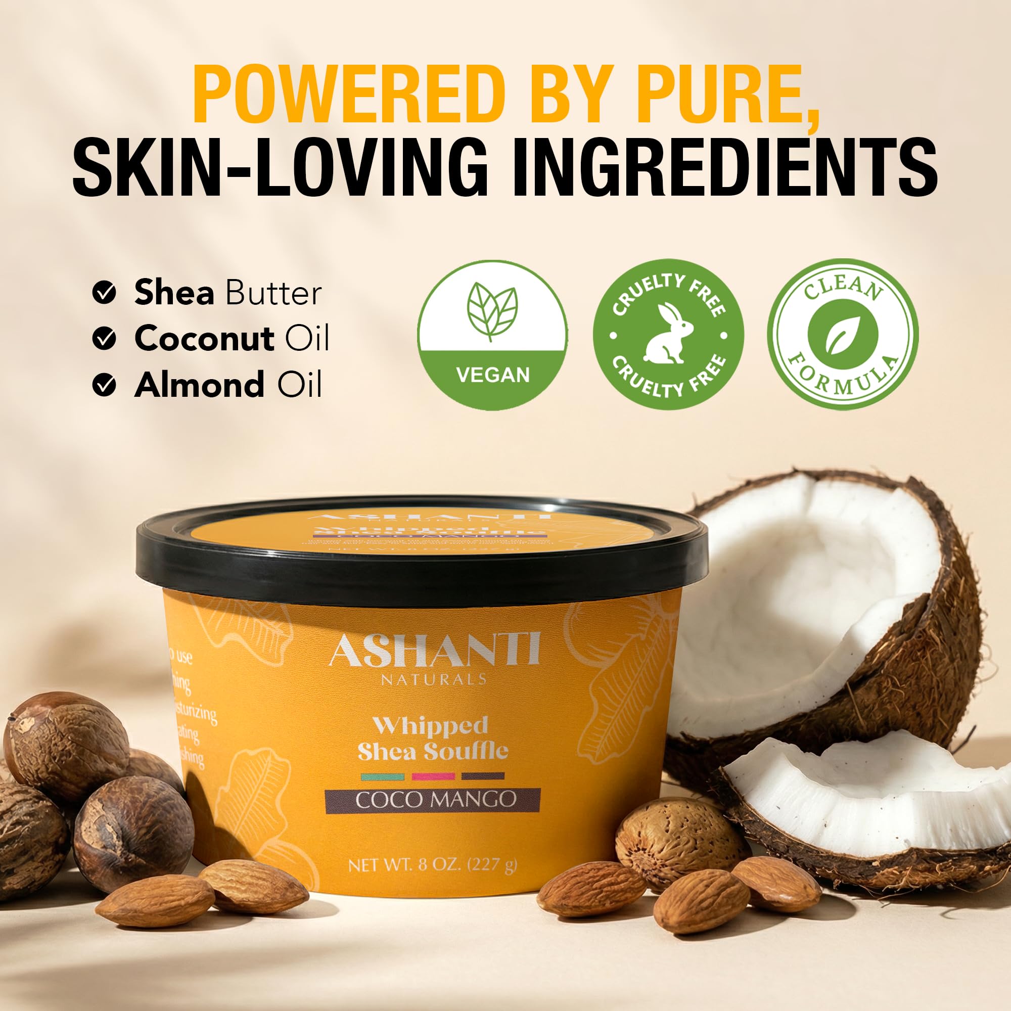 Ashanti Naturals Scented Whipped Shea Butter | African Body Butter for Women Men w/Coconut and Almond Oil (Coco Mango Souffle, 8 oz)
