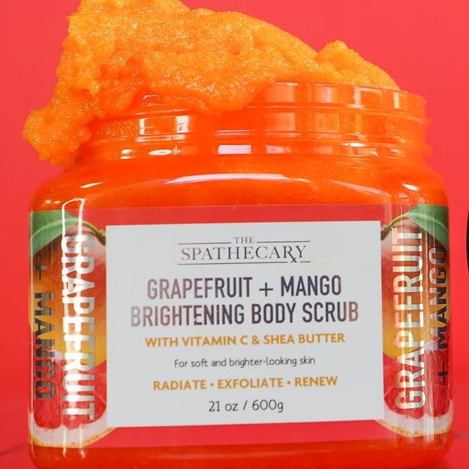 The Spathecary Grapefruit & Mango Sugar Scrub - Exfoliating & Hydrating Body Scrub With Shea Butter & Vitmain C to Help Brighten & Soften Skin for a Radiant Glow, Body Care Exfoliator & Cleanser, 21oz