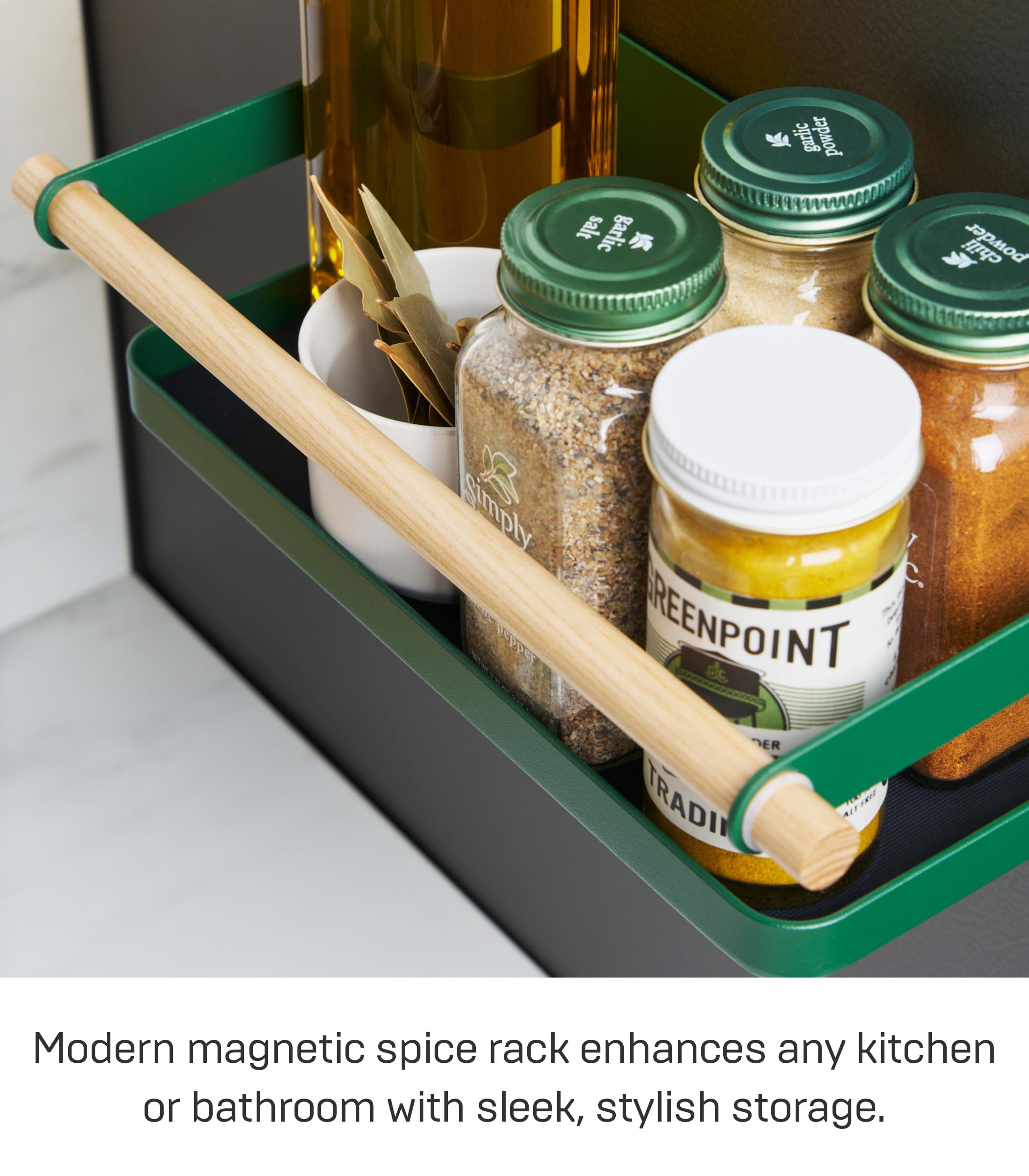 YAMAZAKI Home Strategist Magnetic Spice Storage Rack Organizer For Fridge - Steel + Wood
