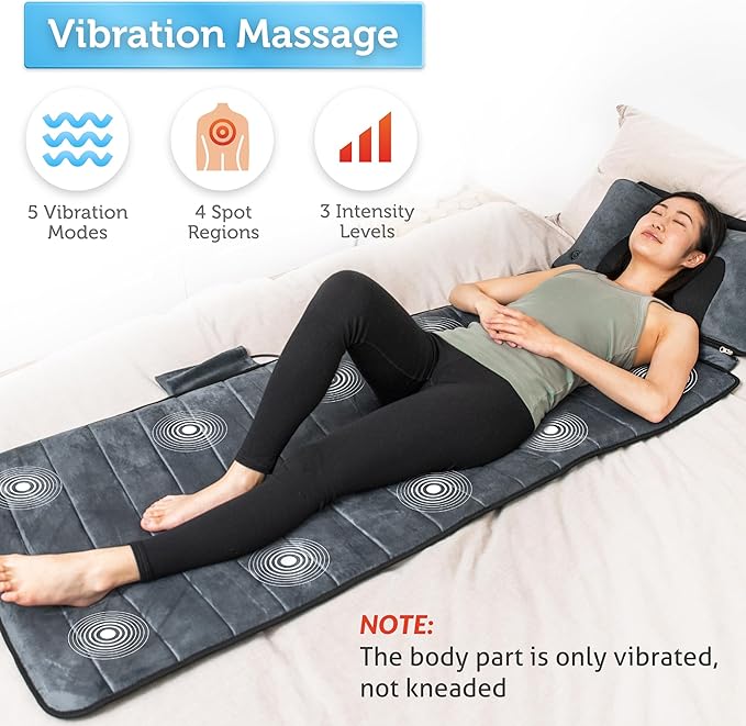 COMFIER Full Body Massage Mat with Movable Neck Pillow, Shiatsu Back Massager with 10 Vibrating Motors & Heat, Massage Pad, Gift for Women Man
