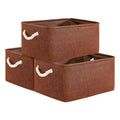 TheWarmHome Decorative Basket Rectangular Fabric Storage Bin Organizer Basket with Handles for Clothes Storage (Brown,Large-3Pack,15.7L*11.8W*8.3H)