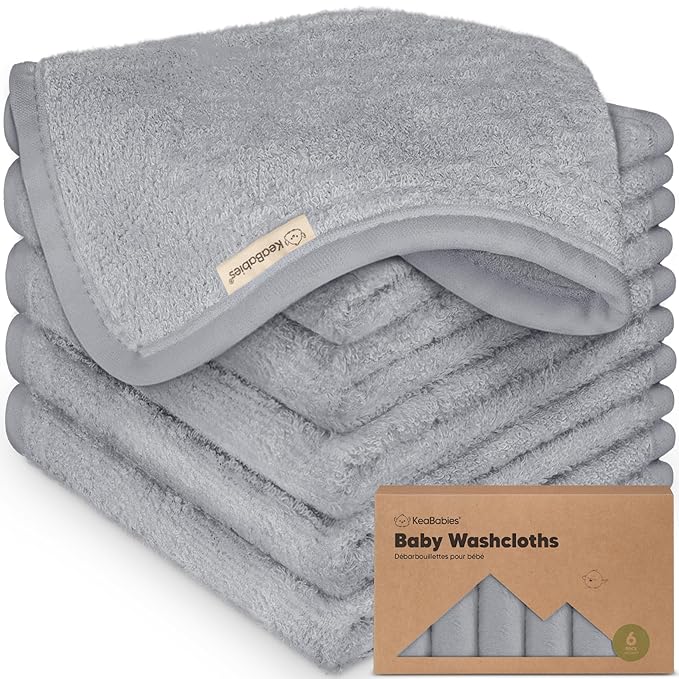 6-Pack Baby Washcloths – Soft Absorbent Viscose from Bamboo Washcloths for Face, Body, Baby Towels for Newborn, Kids, Toddlers, Infant, Gentle on Sensitive Skin, 10x10 Reusable Face Towels (Cool Gray)