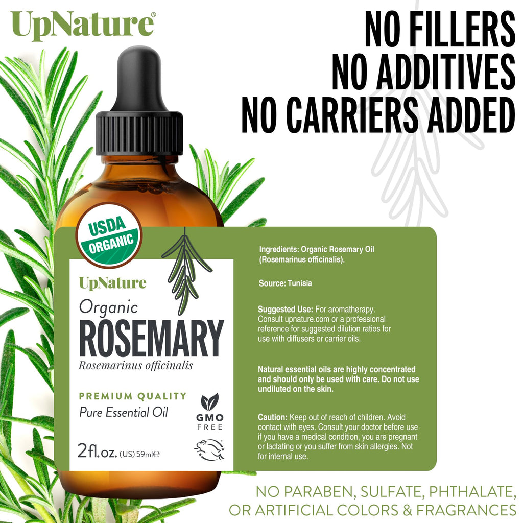 UpNature Organic Rosemary Oil - 100% Pure Rosemary for Hair, Scalp, Skin, 2oz