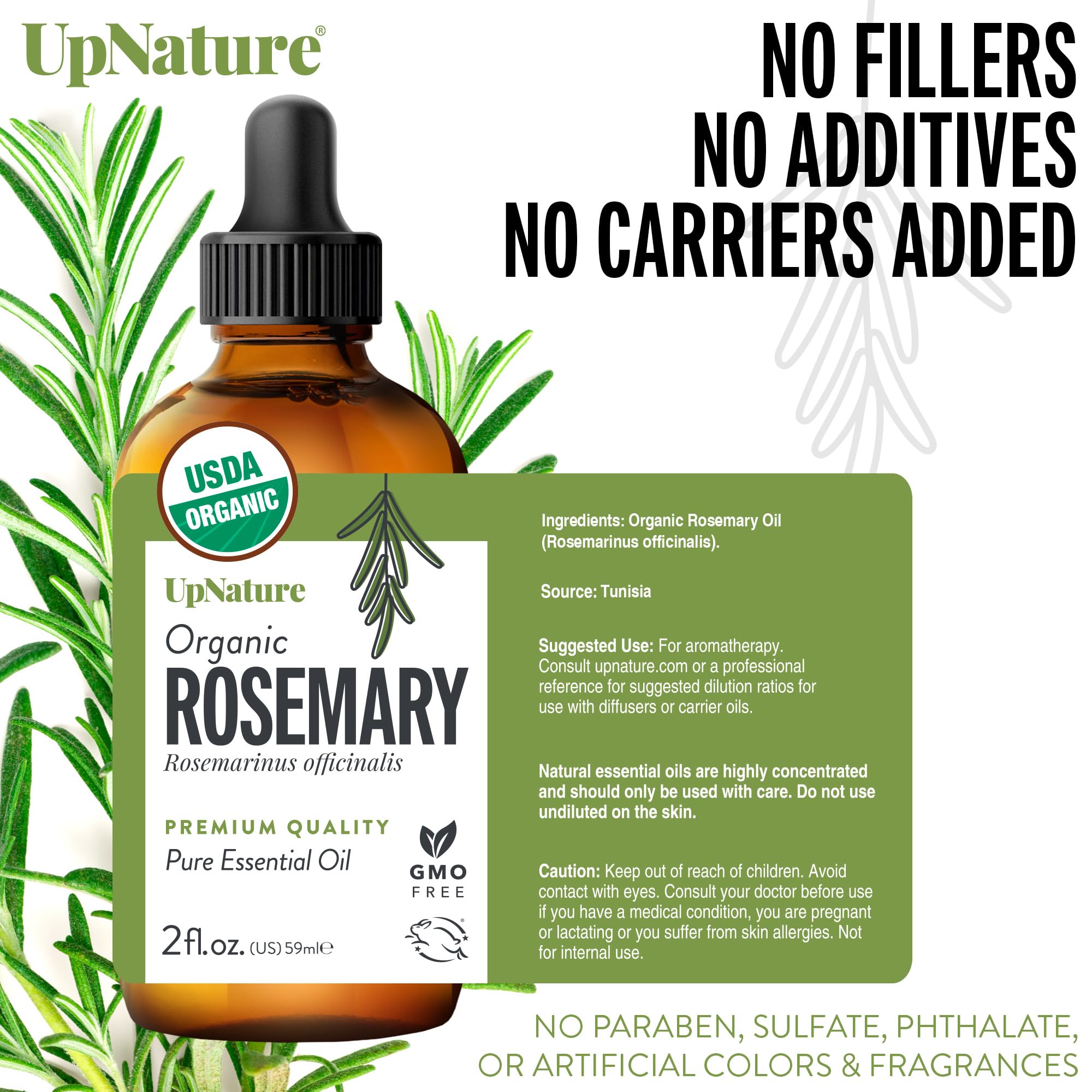 UpNature Organic Rosemary Oil - 100% Pure Rosemary for Hair, Scalp, Skin, 2oz