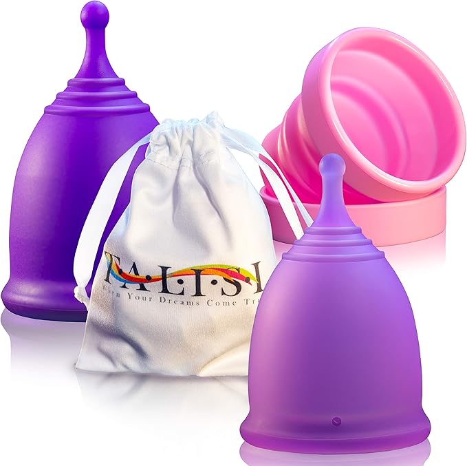 Talisi Reusable Menstrual Cup (Small & Large) Set of 2 with Foldable Silicone Sterilizer, Copa Menstruelle, Soft Period Cup, Heavy & Light Flow, Feminine Hygiene, Tampons, Pads & Disc Alternative