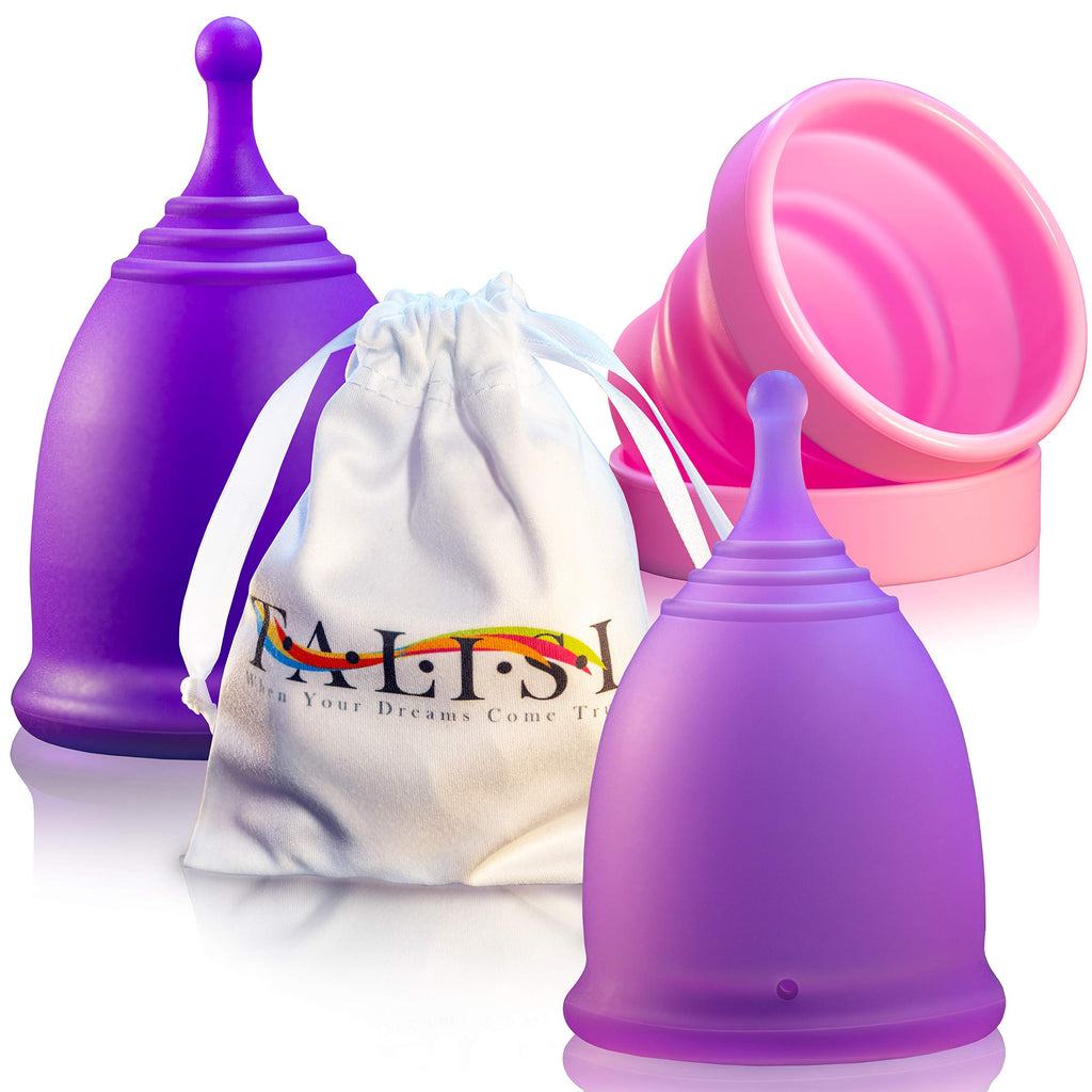 Talisi Reusable Menstrual Cup (Small & Large) Set of 2 with Foldable Silicone Sterilizer, Copa Menstruelle, Soft Period Cup, Heavy & Light Flow, Feminine Hygiene, Tampons, Pads & Disc Alternative