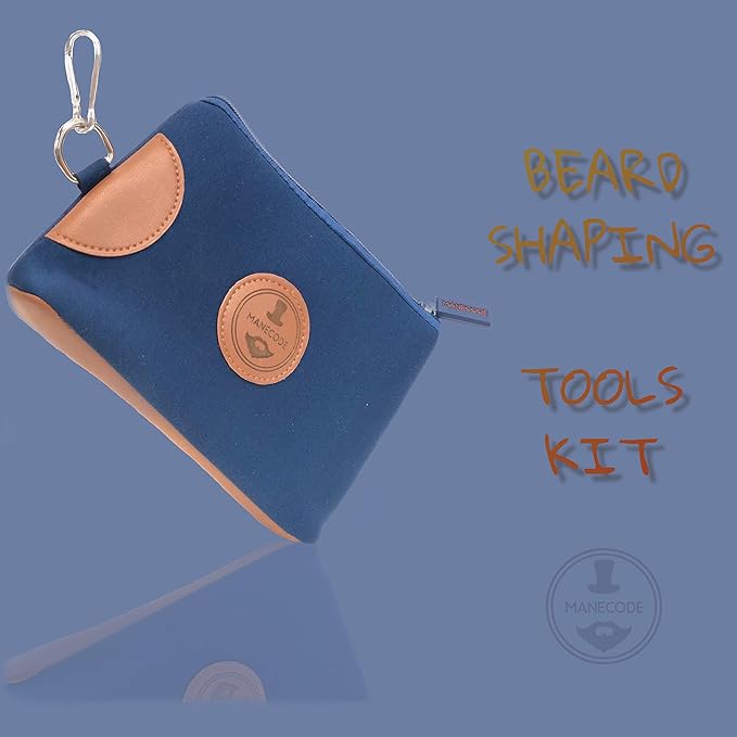Manecode Beard Shaping Kit - Grooming Tools for Men - Adjustable Lineup Template, Premium Wooden Comb, Laser Sharpening Scissors, All in Hygiene Travel Case